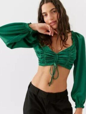 Urban Outfitters Caroleena Cropped Puff Sleeve Boho Blouse/Top - Size Medium